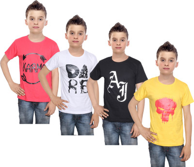 

IndiWeaves Boys Printed Cotton T Shirt(Multicolor, Pack of 4, Black;red;white;yellow
