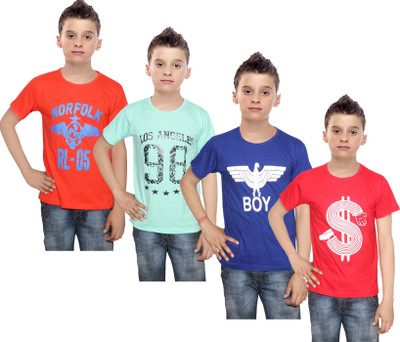 

IndiWeaves Boys Printed Cotton T Shirt(Multicolor, Pack of 4, Blue;green;orange;red