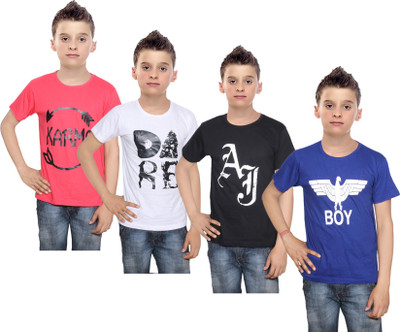 

IndiWeaves Boys Printed Cotton T Shirt(Multicolor, Pack of 4, Black;blue;red;white