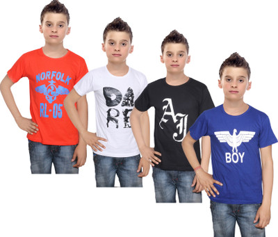 

IndiWeaves Boys Printed Cotton T Shirt(Multicolor, Pack of 4, Black;blue;orange;white