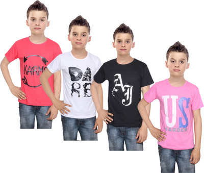 

IndiWeaves Boys Printed Cotton T Shirt(Multicolor, Pack of 4, Black;pink;red;white