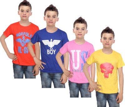 

IndiWeaves Boys Printed Cotton T Shirt(Multicolor, Pack of 4, Blue;orange;pink;yellow