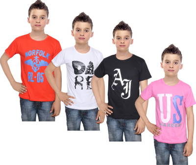 

IndiWeaves Boys Printed Cotton T Shirt(Multicolor, Pack of 4, Black;orange;pink;white