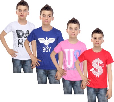 

IndiWeaves Boys Printed Cotton T Shirt(Multicolor, Pack of 4, Blue;pink;red;white