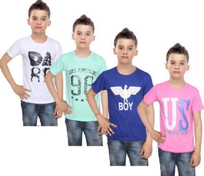 

IndiWeaves Boys Printed Cotton T Shirt(Multicolor, Pack of 4, Blue;green;pink;white