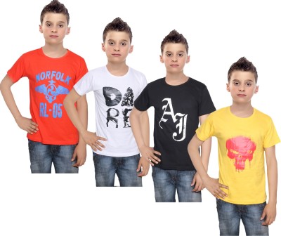 

IndiWeaves Boys Printed Cotton T Shirt(Multicolor, Pack of 4, Black;orange;white;yellow