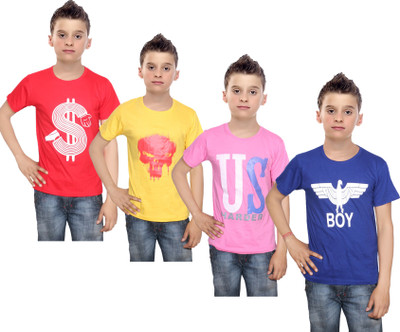 

IndiWeaves Boys Printed Cotton T Shirt(Multicolor, Pack of 4, Blue;pink;red;yellow