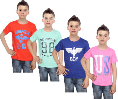 

IndiWeaves Boys Printed Cotton T Shirt(Multicolor, Pack of 4, Blue;green;orange;pink