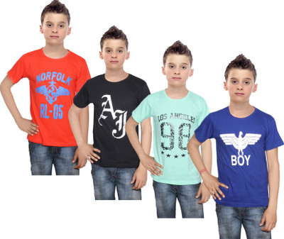 

IndiWeaves Boys Printed Cotton T Shirt(Multicolor, Pack of 4, Black;blue;green;orange