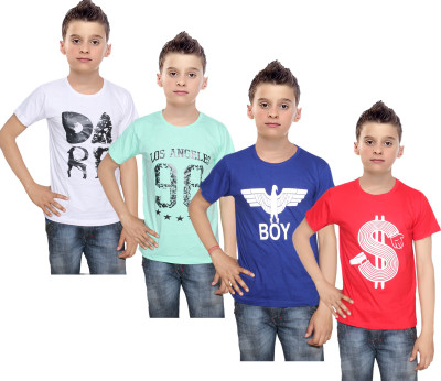 

IndiWeaves Boys Printed Cotton T Shirt(Multicolor, Pack of 4, Blue;green;red;white
