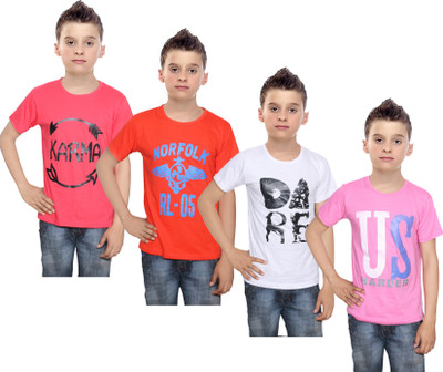 

IndiWeaves Boys Printed Cotton T Shirt(Multicolor, Pack of 4, Orange;pink;red;white