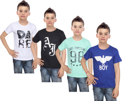 

IndiWeaves Boys Printed Cotton T Shirt(Multicolor, Pack of 4, Black;blue;green;white
