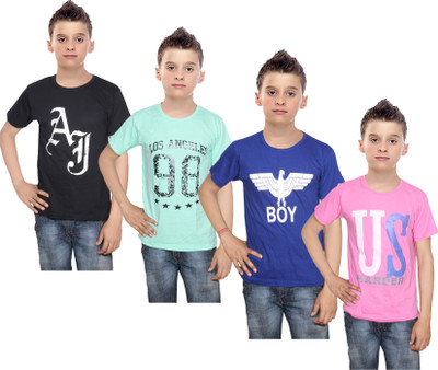 

IndiWeaves Boys Printed Cotton T Shirt(Multicolor, Pack of 4, Black;blue;green;pink