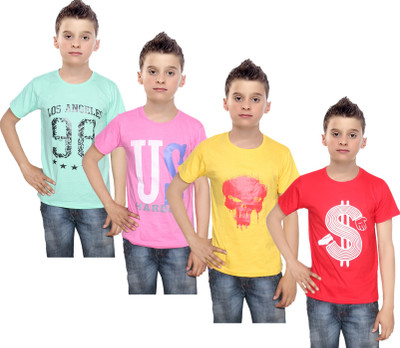 

IndiWeaves Boys Printed Cotton T Shirt(Multicolor, Pack of 4, Green;pink;red;yellow