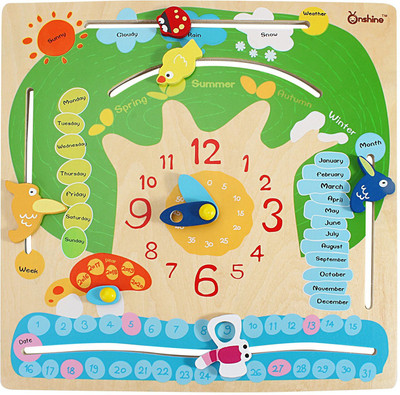 

ONSHINE Clock Calendar Interactive Educational Wooden Board for Kids Ages 3+ Years(Multicolor)