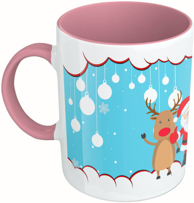 

MiiCreations Printed Two Tone Pink And White Merry Christmas Ceramic Mug(325 ml)