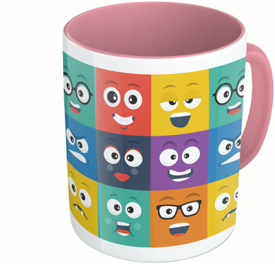 

MiiCreations Printed Two Tone Pink And White Smilies Ceramic Mug(325 ml)