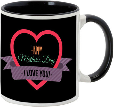 

AllUPrints I Love You Mother, Happy Mother's Day Black Ceramic Mug(325 ml), Multicolor