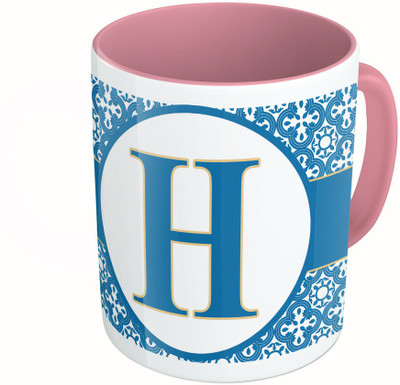 

MiiCreations Printed Two Tone Pink And White Alphabet Letter "H" Ceramic Mug(325 ml)