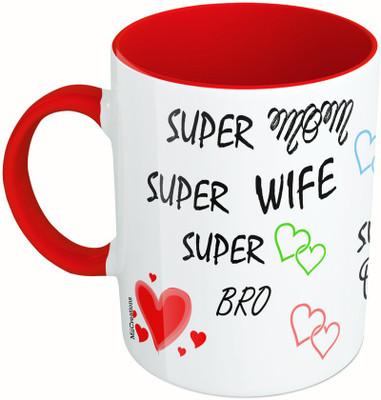 

MiiCreations Printed Two Tone Red And White Family Love Collarge Ceramic Mug(325 ml)
