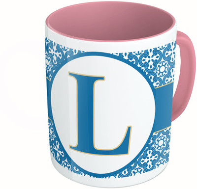 

MiiCreations Printed Two Tone Pink And White Alphabet Letter "L" Ceramic Mug(325 ml)