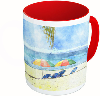 

MiiCreations Printed Two Tone Red And White Goa Beach Painting Ceramic Mug(325 ml)