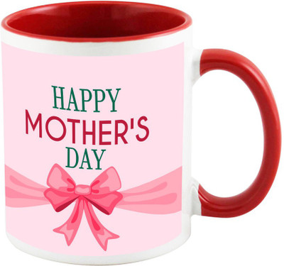 

AllUPrints Beautiful Hearts happy Mothers Day Red Ceramic Mug(325 ml), Multicolor