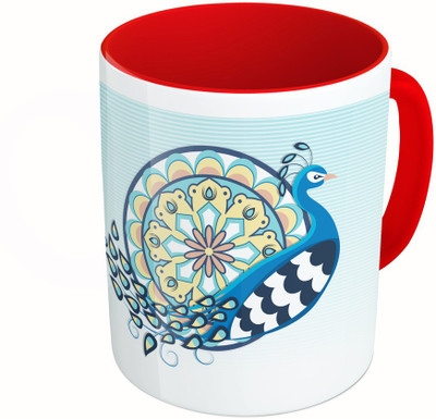 

MiiCreations Printed Two Tone Red And White Peacock Ceramic Mug(325 ml)