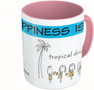 

MiiCreations Printed Two Tone Pink And White Happiness Is Living For The Movement Ceramic Mug(325 ml)