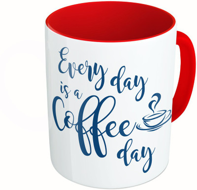 MiiCreations Printed Two Tone Red And White Every Day Is A Coffee Day Ceramic Mug(325 ml)