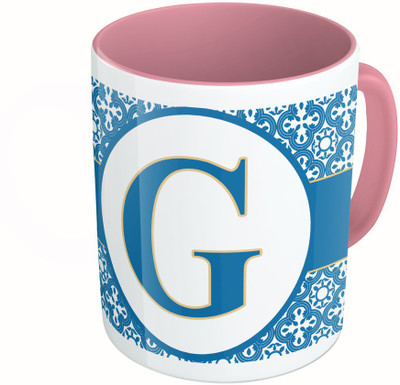 

MiiCreations Printed Two Tone Pink And White Alphabet Letter "G" Ceramic Mug(325 ml)