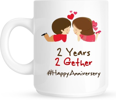 HuppmeGift 2 Years Anniversery White Ceramic Coffee Mug(350 ml)