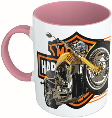 

MiiCreations Printed Two Tone Pink And White Harley Davidson Ceramic Mug(325 ml)