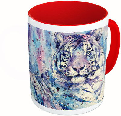 

MiiCreations Printed Two Tone Red And White Colourful Lion Design Ceramic Mug(325 ml)