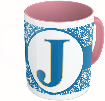 

MiiCreations Printed Two Tone Pink And White Alphabet Letter "J" Ceramic Mug(325 ml)