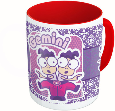 

MiiCreations Printed Two Tone Red And White Zodiac Sign Gemini Ceramic Mug(325 ml)
