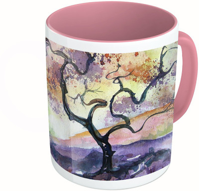 

MiiCreations Printed Two Tone Pink And White Water Colour Secenery Ceramic Mug(325 ml)