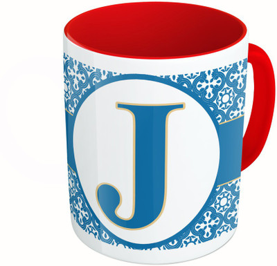 

MiiCreations Printed Two Tone Red And White Alphabet Letter "J" Ceramic Mug(325 ml)