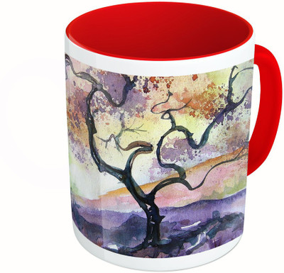 

MiiCreations Printed Two Tone Red And White Water Colour Secenery Ceramic Mug(325 ml)