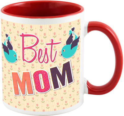 

AllUPrints Best Mom In the World Red Ceramic Mug(325 ml), Multicolor