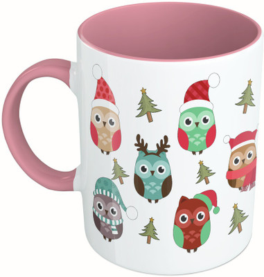 

MiiCreations Printed Two Tone Pink And White Merry Christmas Décor Ceramic Mug(325 ml)