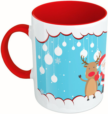 

MiiCreations Printed Two Tone Red And White Merry Christmas Ceramic Mug(325 ml)