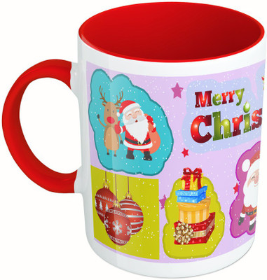 

MiiCreations Printed Two Tone Red And White Christmas Wishes Ceramic Mug(325 ml)
