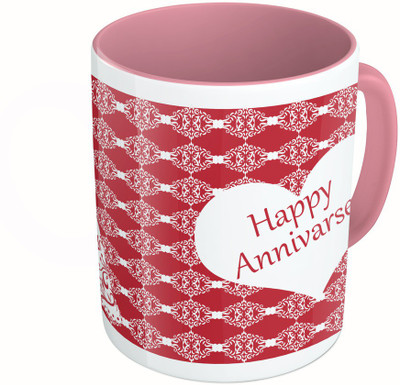 

MiiCreations Printed Two Tone Pink And White Happy Annivarsery Ceramic Mug(325 ml)