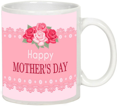 

AllUPrints I Love My MOM with Flowers White Ceramic Mug(325 ml), Multicolor