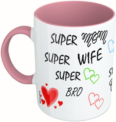 MiiCreations Printed Two Tone Pink And White Family Love Collarge Ceramic Mug(325 ml)