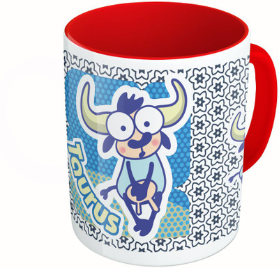 

MiiCreations Printed Two Tone Red And White Zodiac Sign Taurus Ceramic Mug(325 ml)