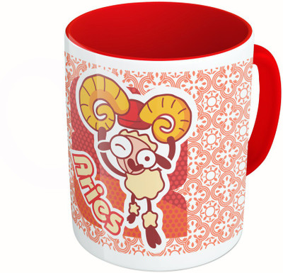 

MiiCreations Printed Two Tone Red And White Zodiac Sign Aries Ceramic Mug(325 ml)