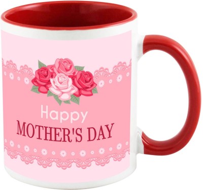 

AllUPrints I Love My MOM with Flowers Red Ceramic Mug(325 ml), Multicolor