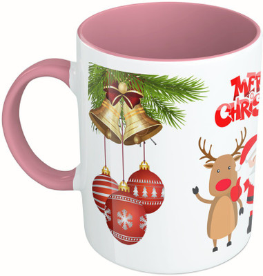 

MiiCreations Printed Two Tone Pink And White Merry Christmas Greetings Ceramic Mug(325 ml)